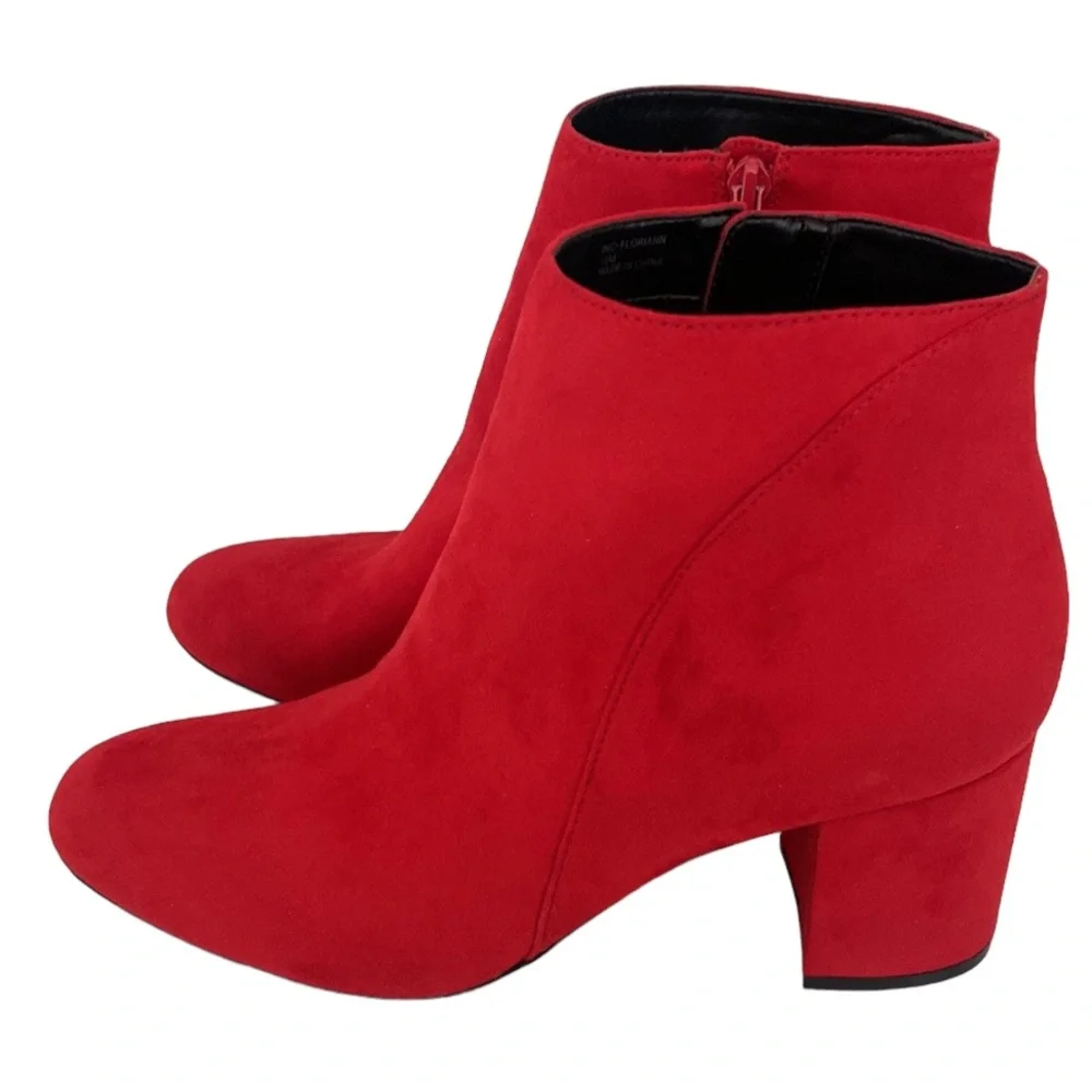 INC. Floriann Red Faux Suede Block Heel Booties